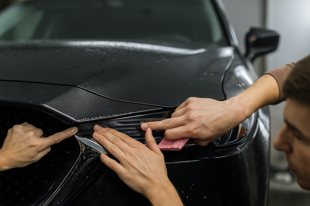 7 accessoires indispensables pour protéger sa carrosserie et garder votre voiture comme neuve 2 Pose Film transparent protection carrosserie